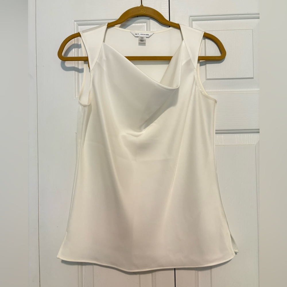 St. John White Sleeveless Cowneck Top
